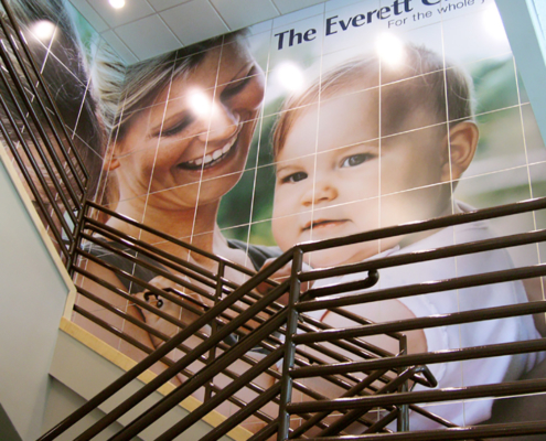 Everett Clinic Mural featuring mom and baby