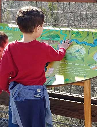 Outdoor Exhibit Display with Child Touching Sign