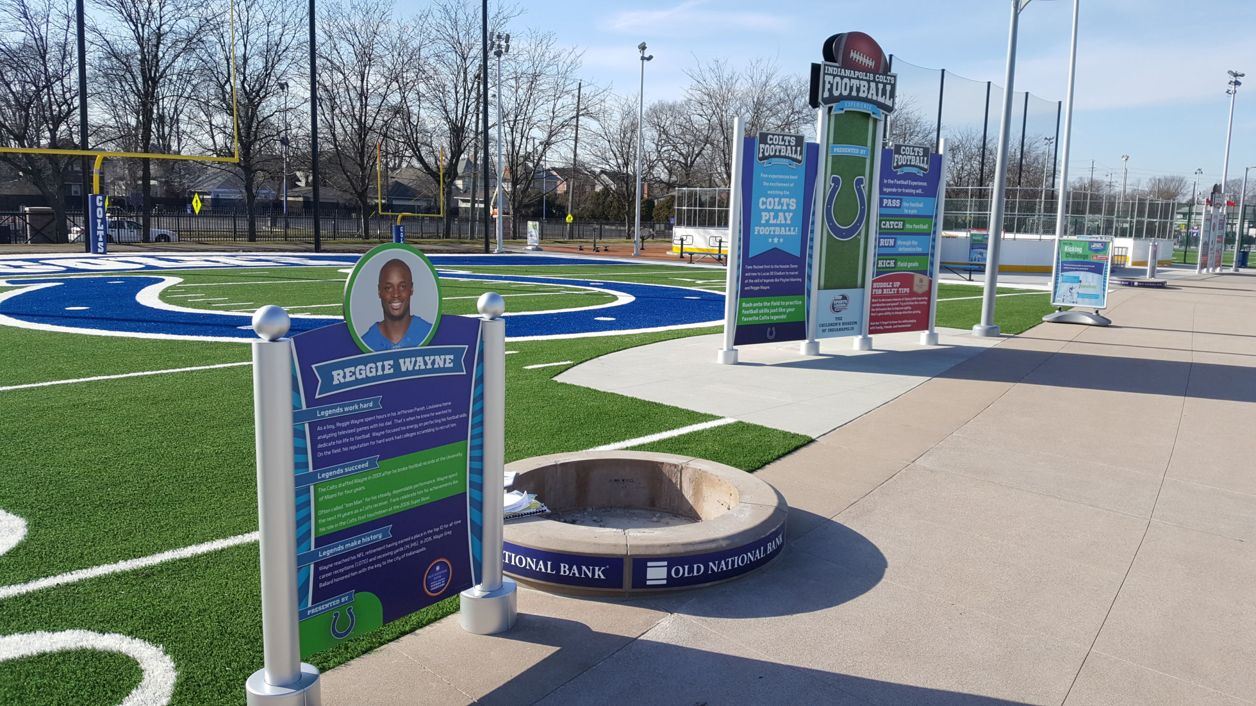 Indianapolis Children's Museum Large bright graphic panel signs in outdoor play area