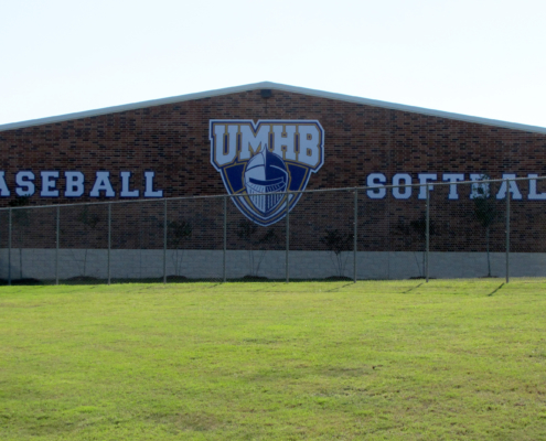 UMHB Wayfinding Large cut to shape mascot and letters attached to field house