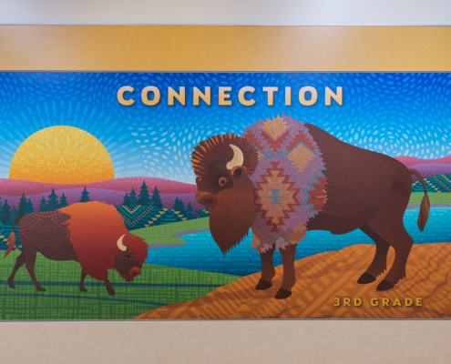 Barnett Elementary wall panel,3rd Grade, Buffalo with the word "connection"