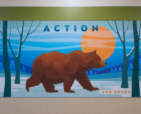 Barnett Elementary wall panel,2nd Grade, Bear with the word "action"